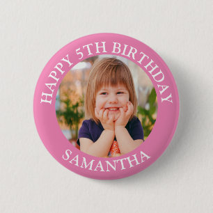 Personalised Happy Birthday Photo Name Age 6 Cm Round Badge