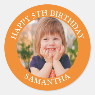Personalised Happy Birthday Photo Name Age  Classic Round Sticker