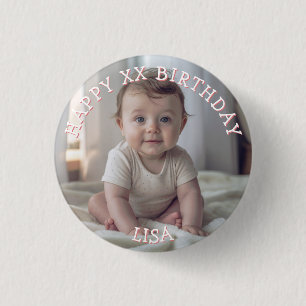 Personalised Happy Birthday Photo Name and Age 3 Cm Round Badge