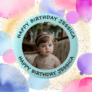 Personalised Happy Birthday Photo Name and Age 6 Cm Round Badge