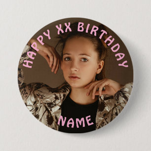 Personalised Happy Birthday Photo Name and Age 7.5 Cm Round Badge