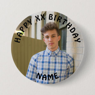 Personalised Happy Birthday Photo Name and Age But 7.5 Cm Round Badge
