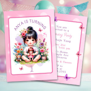 Personalised Happy Birthday Pretty Asian Girl Invitation