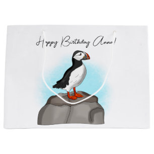 Personalised Happy Birthday Puffin Large Gift Bag