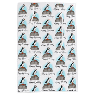Personalised Happy Birthday Puffin Medium Gift Bag