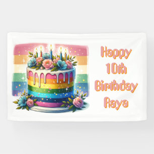 Personalised Happy Birthday   Rainbow Cake Banner