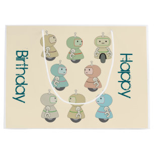 Personalised Happy Birthday Retro Robots Large Gift Bag
