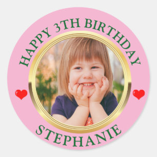 Personalised Happy Birthday Simple Modern Photo Classic Round Sticker