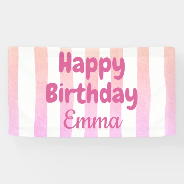 Personalised Happy Birthday Striped Custom Name Banner (Horizontal)