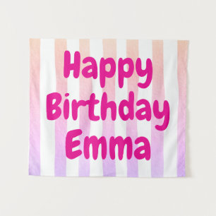 Personalised Happy Birthday Striped Custom Name Tapestry
