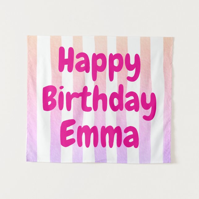 Personalised Happy Birthday Striped Custom Name Tapestry (Front (Horizontal))