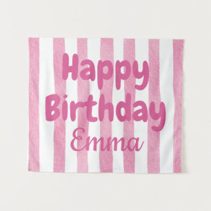 Personalised Happy Birthday Striped Custom Name Tapestry