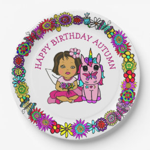 Personalised Happy Birthday Unicorn and Fairy Paper Plate