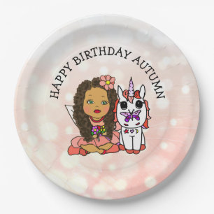 Personalised Happy Birthday Unicorn and Fairy Paper Plate