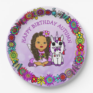 Personalised Happy Birthday Unicorn and Fairy Paper Plate