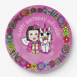 Personalised Happy Birthday Unicorn and Fairy Paper Plate