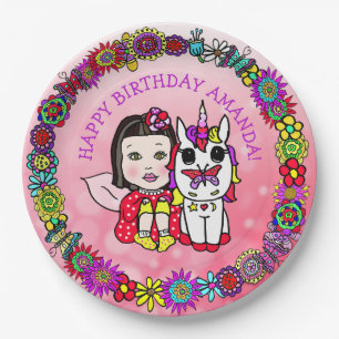 Personalised Happy Birthday Unicorn and Fairy Paper Plate