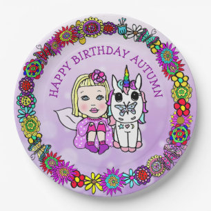 Personalised Happy Birthday Unicorn and Fairy Paper Plate