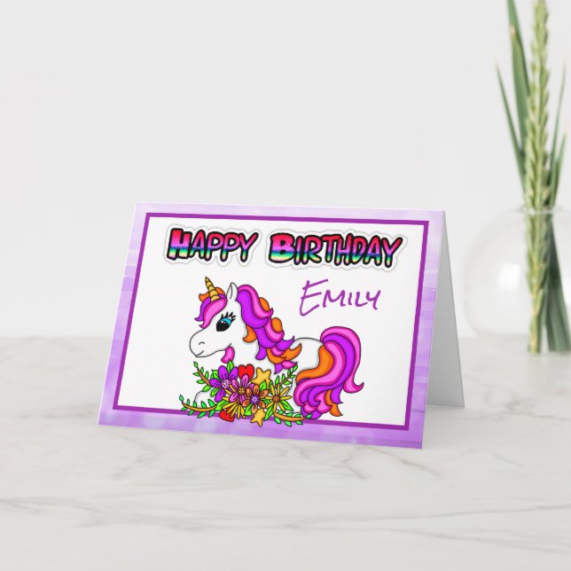 Personalised Happy Birthday Unicorn Girl's  Card (Front)