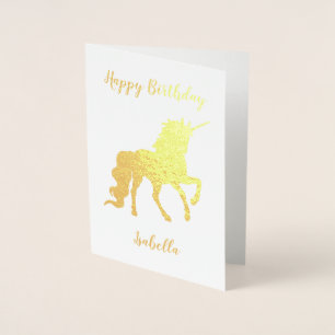 Personalised Happy Birthday Unicorn Gold Foil Card