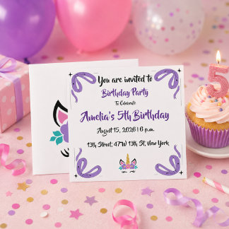 Personalised Happy Birthday Unicorn Invitation 