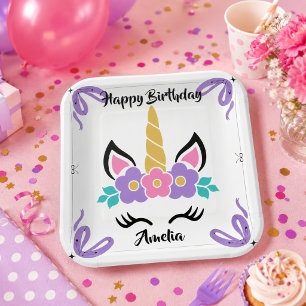 Personalised Happy Birthday Unicorn Paper Plate