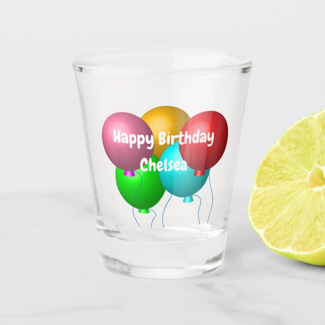 Personalised Happy Birthday Vibes Helium Balloons Shot Glass (Front)