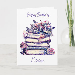 Personalised Happy Birthday Vintage Books and Rose Card