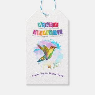 Personalised Happy Birthday Watercolor Hummingbird Gift Tags