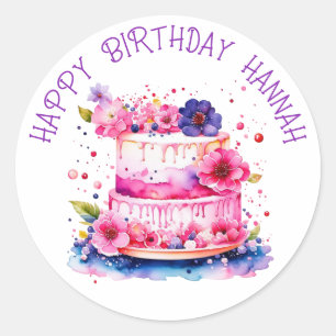 Personalised Happy Birthday Whimsical Cake Classic Round Sticker