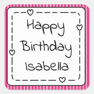 Personalised Happy Birthday Whimsical Pink Girl's Square Sticker