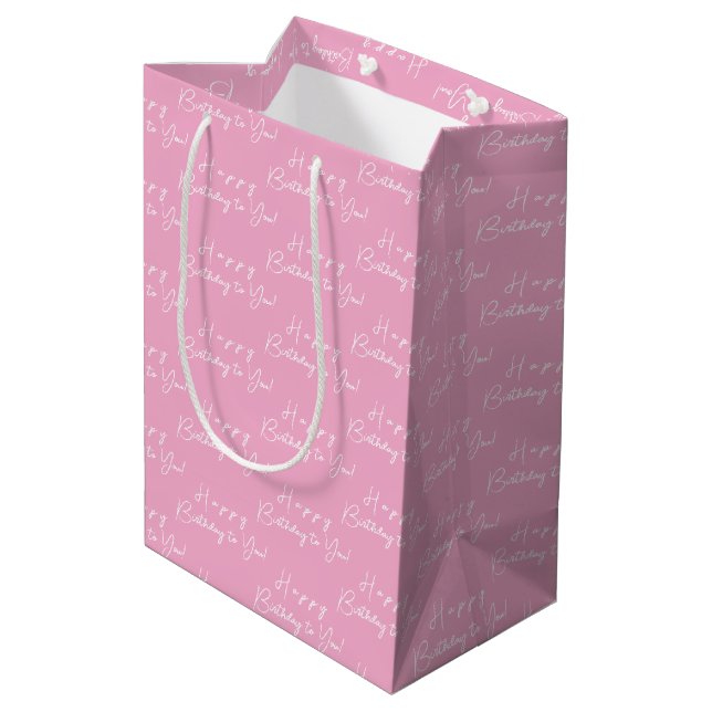 Personalised Happy Birthday White and Pink Pattern Medium Gift Bag (Back Angled)