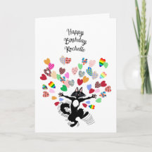 personalised happy birthday with cat and hearts