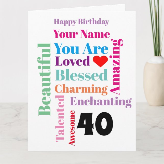 Personalised Happy Birthday Word Art Card (Front)