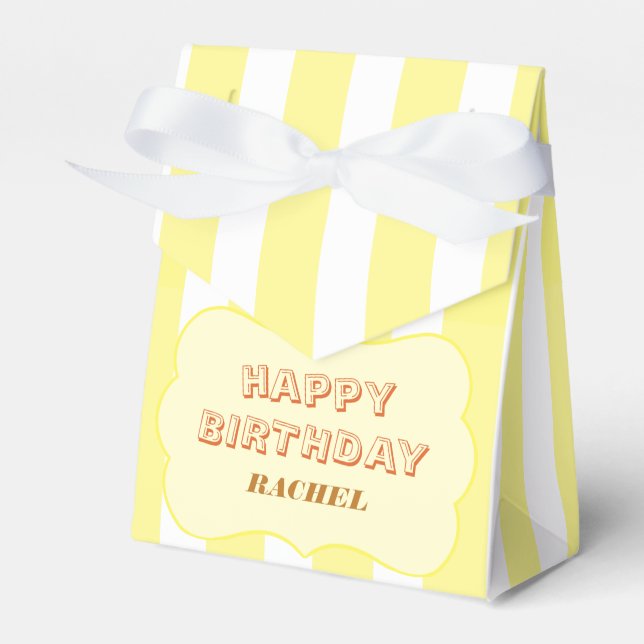 Personalised Happy Birthday Yellow Stripe  Favour Box (Front Side)