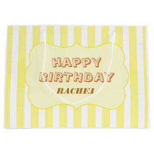Personalised Happy Birthday Yellow Stripe Large Gift Bag