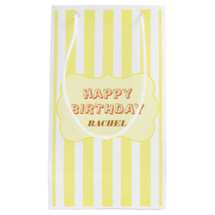 Personalised Happy Birthday Yellow Stripe Small Gift Bag