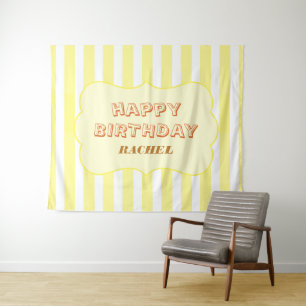 Personalised Happy Birthday Yellow Stripe  Tapestry