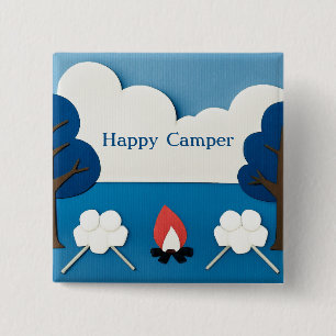Personalised Happy Camper Campfire Smores Camping 15 Cm Square Badge