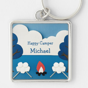 Personalised Happy Camper Campfire Smores Camping  Key Ring