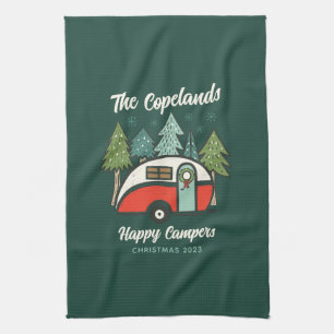 Personalised Happy Campers Christmas Tea Towel