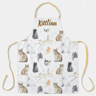Personalised Happy Cat Lover Name Design Apron