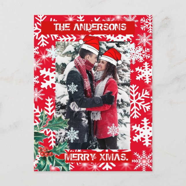Personalised happy christmas snowflakes invitation postcard (Front)
