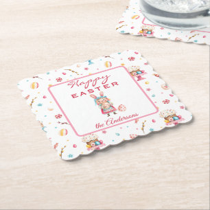 Personalised Happy Easter 4" Scalloped Paper Coaster