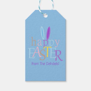 Personalised Happy Easter Bunny Ears Blue Purple Gift Tags