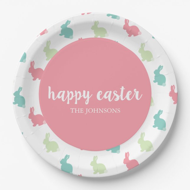 Personalised Happy Easter Bunny Paper Plates (Front)