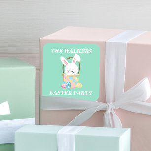 Personalised Happy Easter Bunny Party Green Square Sticker