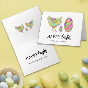 Personalised Happy Easter Colourful Hen & Eggs Holiday Card