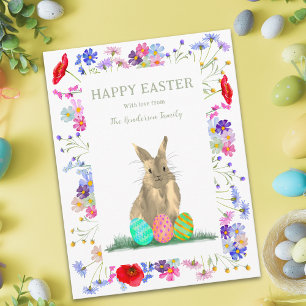 Personalised Happy Easter Cute Bunny Floral Holiday Card