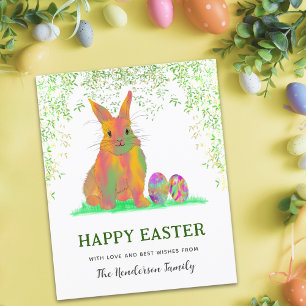 Personalised Happy Easter Cute Bunny Watercolor Holiday Postcard